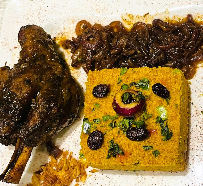 Taboulé de fonio, souris d'agneau et sa compoté d'oignons